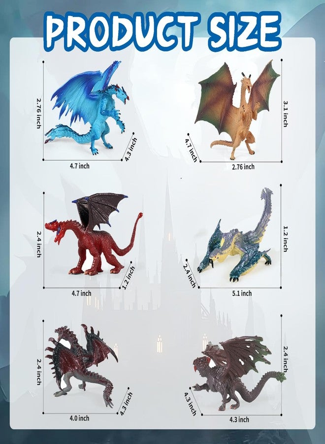 EOIVSH 6pcs Dragon Toys for Kids, 5 inch Ancient Flying Dragon Figurines, Mythical Toy Figures & Playset Gift for 3 4 5 6 7 Boys Girls, Cake Topper & Party Favors - Image 4
